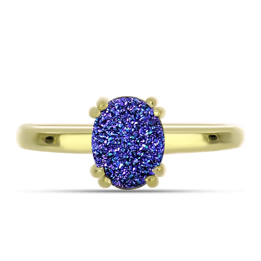 Goldplattierter Silberring mit lila Druse