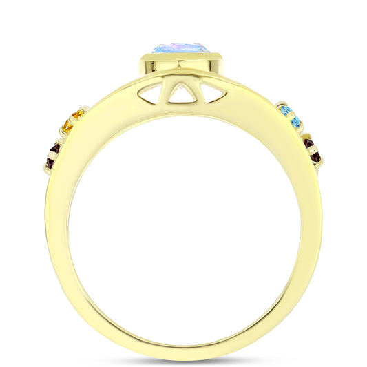 Goldplattierter Silberring mit Regenbogenmondstein und marokkanischem Amethyst