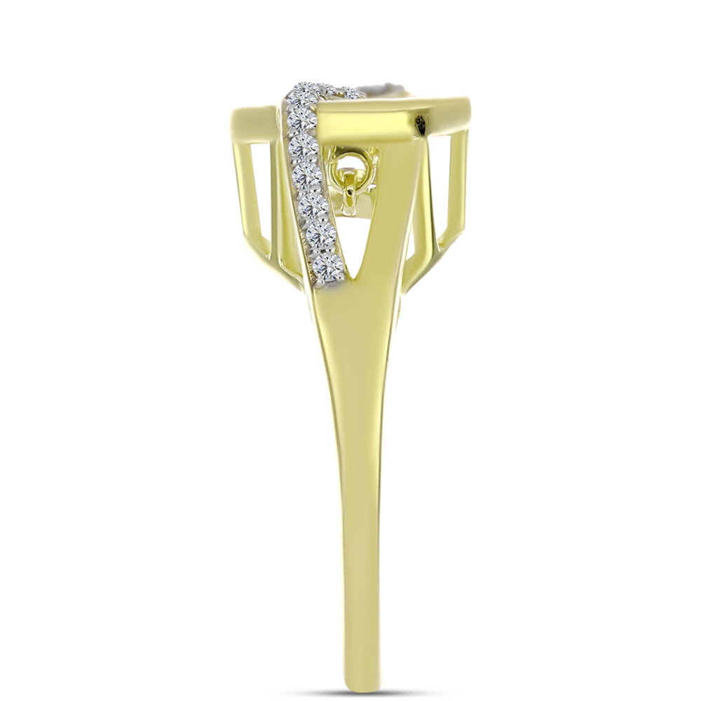Goldplattierter Silberring mit weißem Diamant und weißem Topas
