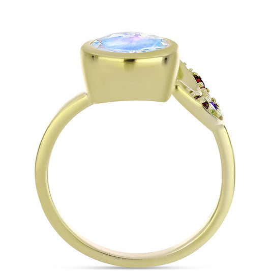 Goldplattierter Silberring mit Regenbogenmondstein und marokkanischem Amethyst