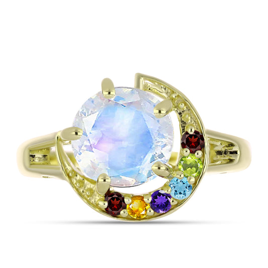 Goldplattierter Silberring mit Regenbogenmondstein und marokkanischem Amethyst