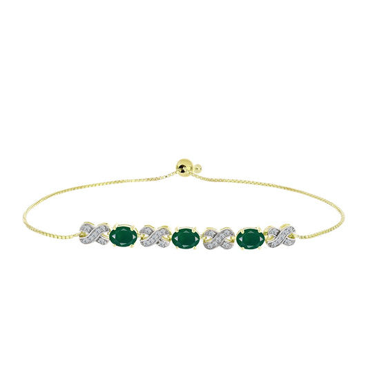 Goldplattiertes Silberarmband mit grünem Achat und weißem Topas