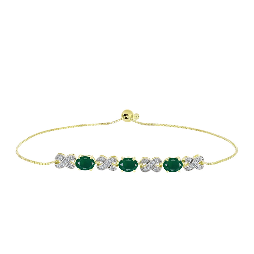 Goldplattiertes Silberarmband mit grünem Achat und weißem Topas