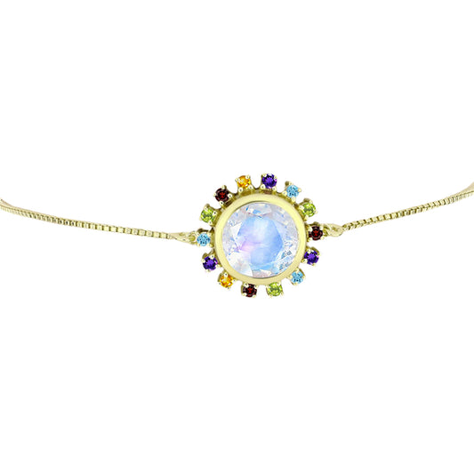 Goldplattiertes Silberarmband mit Regenbogenmondstein und marokkanischem Amethyst