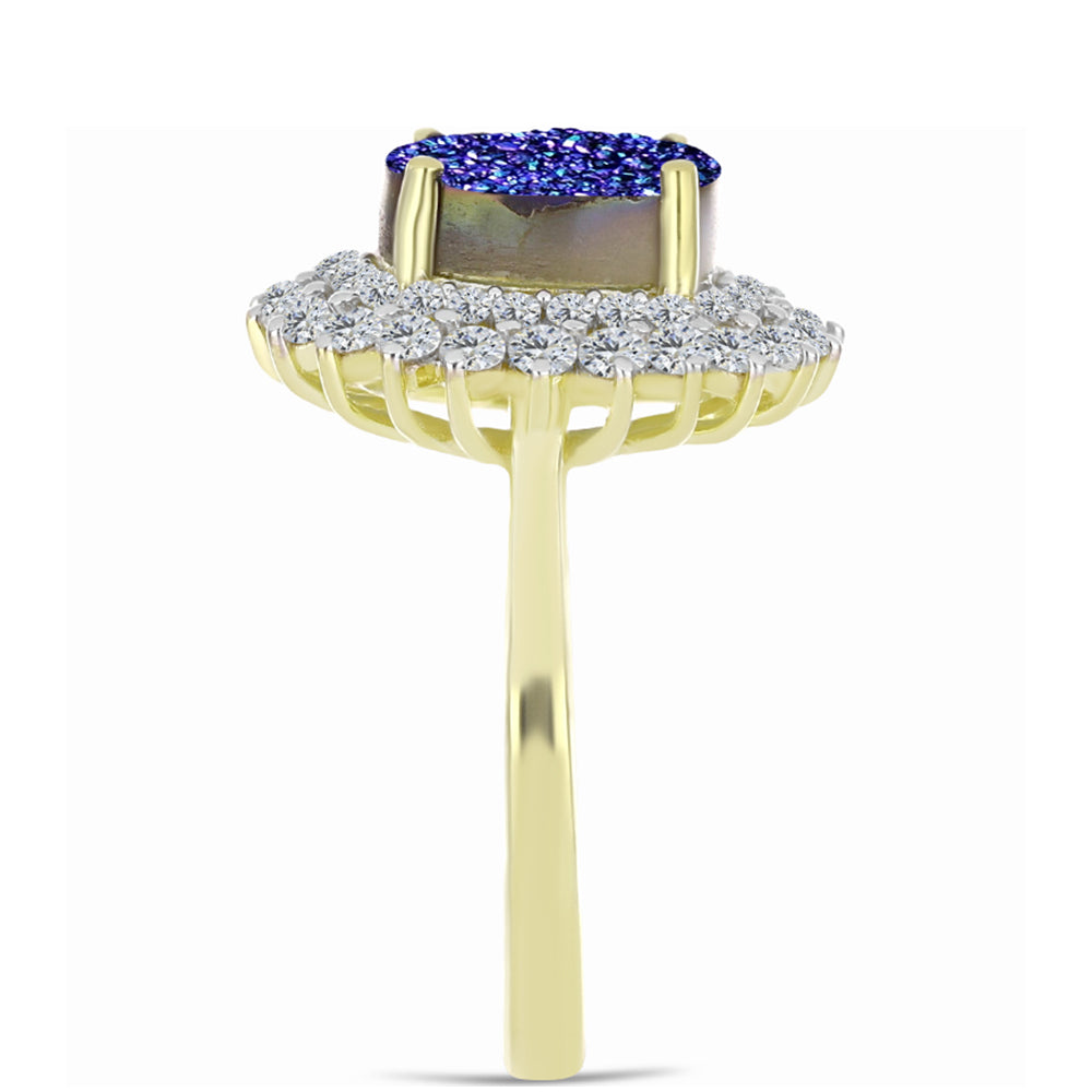 Goldplattierter Silberring mit lila Druse und weißem Topas
