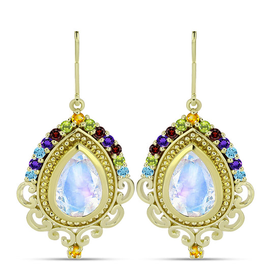 Goldplattierte Silberohrringe mit Regenbogenmondstein und marokkanischem Amethyst