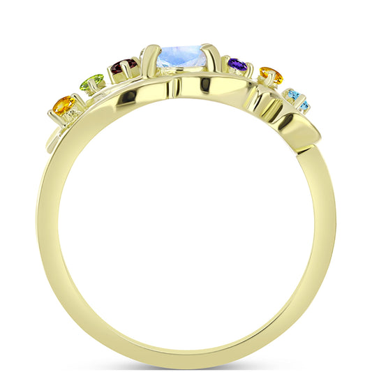 Goldplattierter Silberring mit Regenbogenmondstein und marokkanischem Amethyst