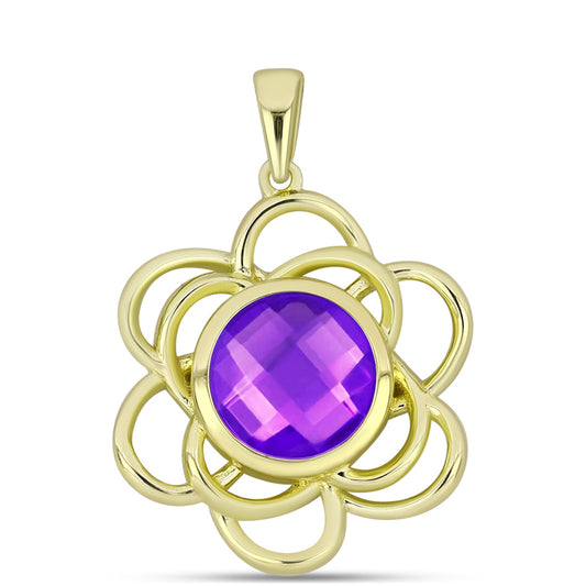 Goldplattierter Silberanhänger mit lila Achat