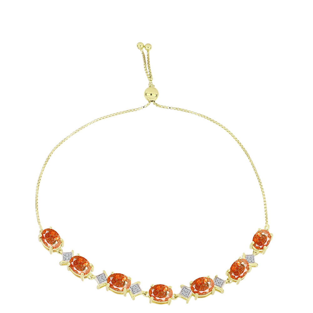 Goldplattiertes Silberarmband mit Sonnenstein aus Oregon und weißem Topas