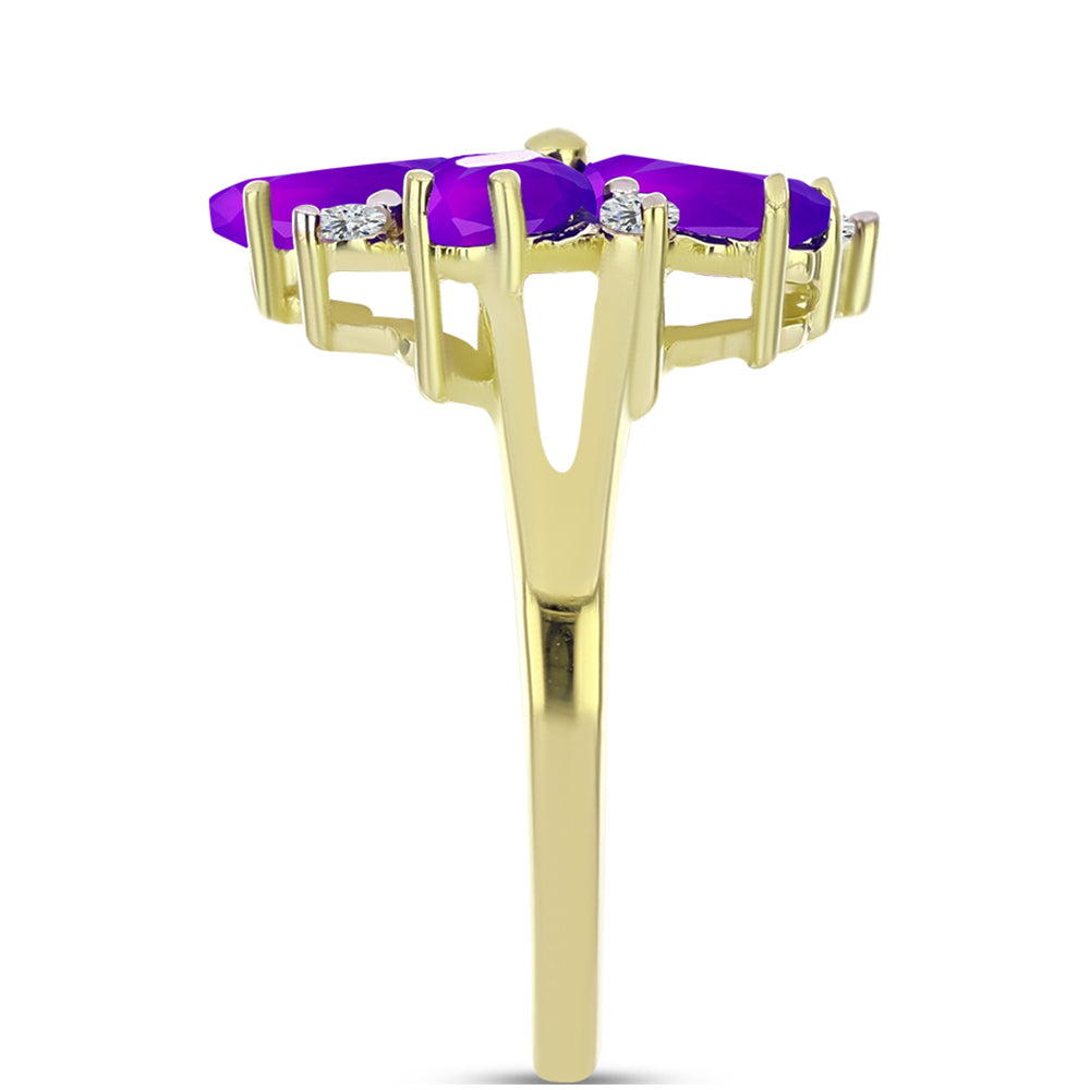 Goldplattierter Silberring mit lila Achat und weißem Topas