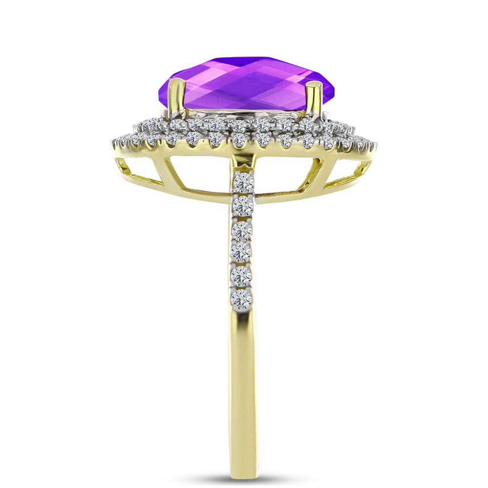 Goldplattierter Silberring mit lila Achat und weißem Topas
