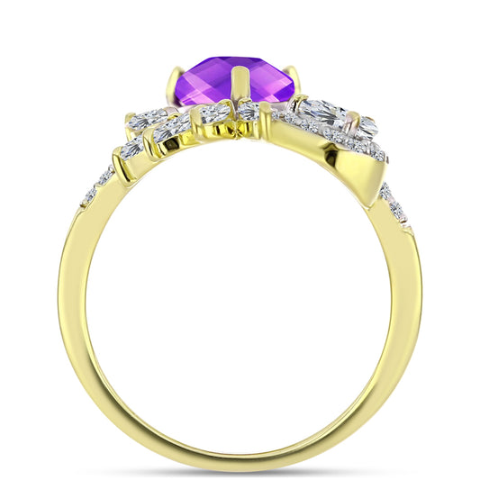 Goldplattierter Silberring mit lila Achat und weißem Topas