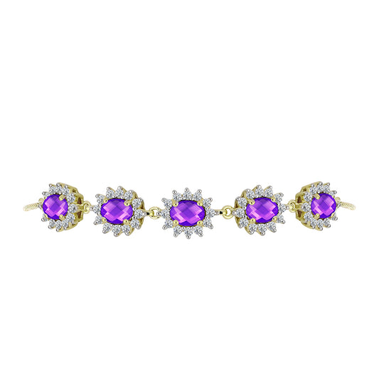 Goldplattiertes Silberarmband mit lila Achat und weißem Topas