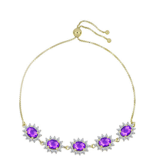 Goldplattiertes Silberarmband mit lila Achat und weißem Topas