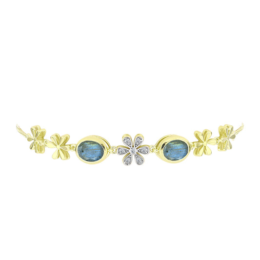 Goldplattiertes Silberarmband mit Labradorit und weißem Topas