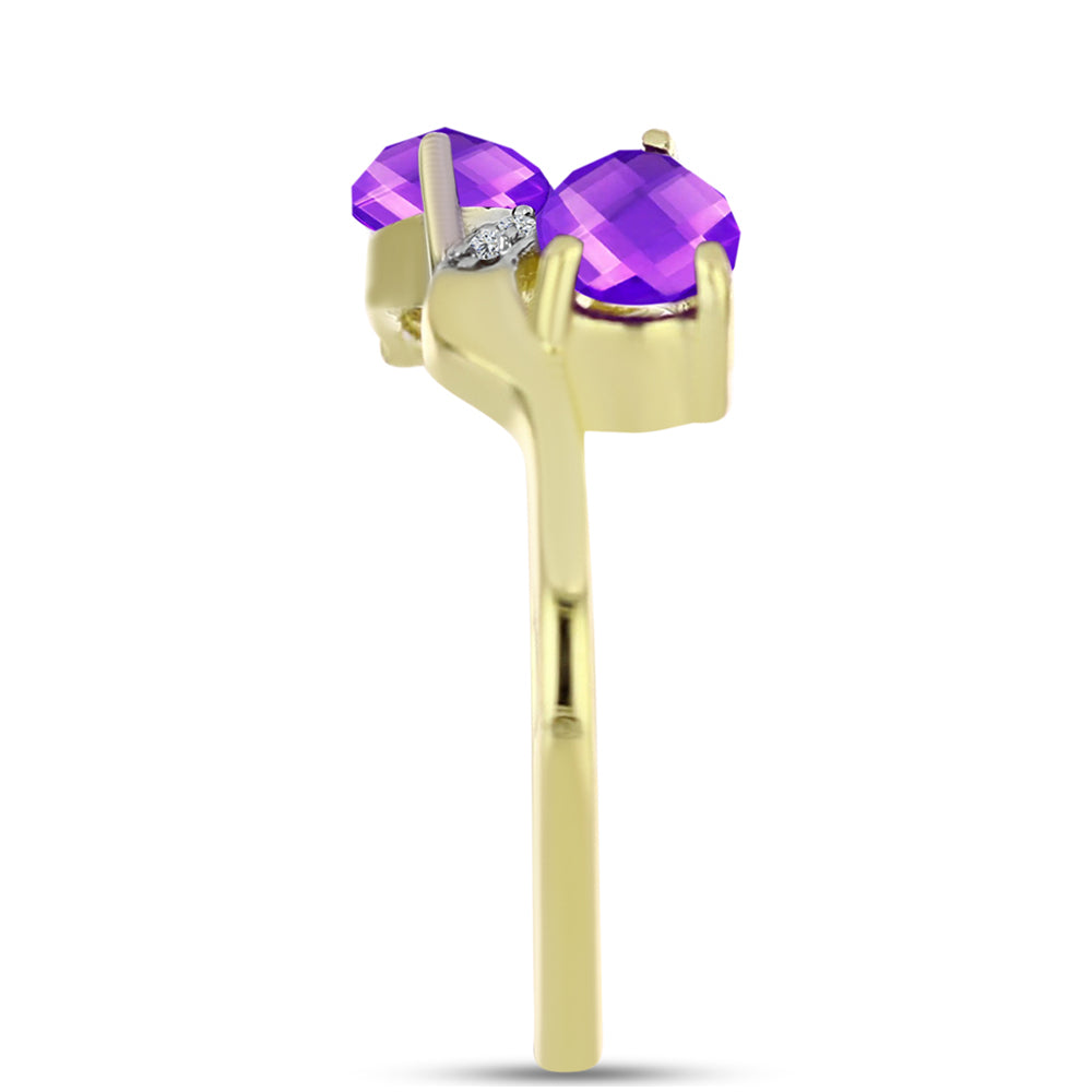 Goldplattierter Silberring mit lila Achat und weißem Topas