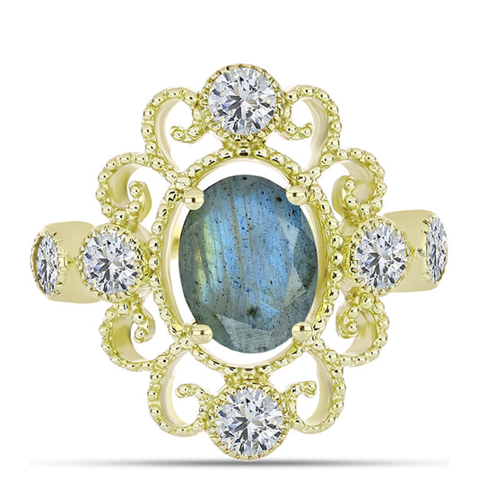 Goldplattierter Silberring mit Labradorit und weißem Topas