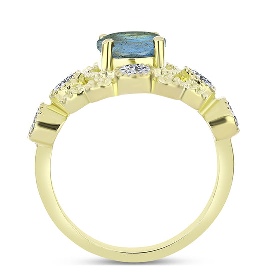 Goldplattierter Silberring mit Labradorit und weißem Topas