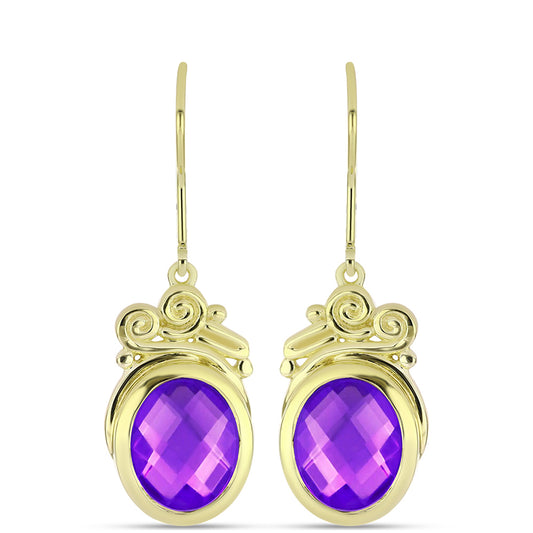 Goldplattierte Silberohrringe mit lila Achat