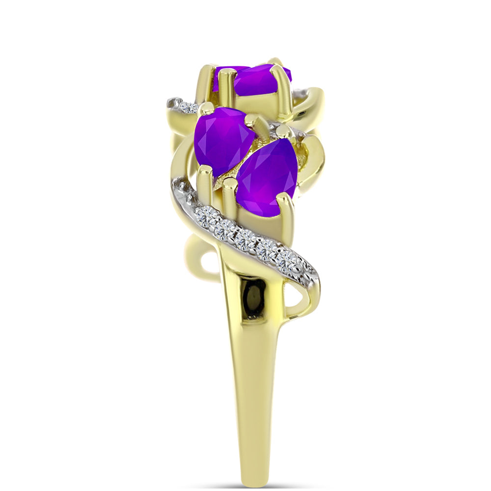 Goldplattierter Silberring mit lila Achat und weißem Topas