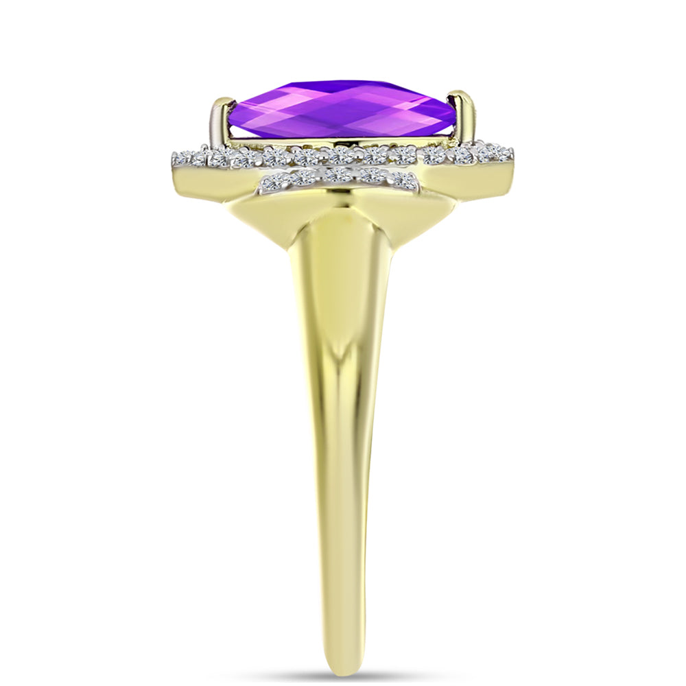 Goldplattierter Silberring mit lila Achat und weißem Topas