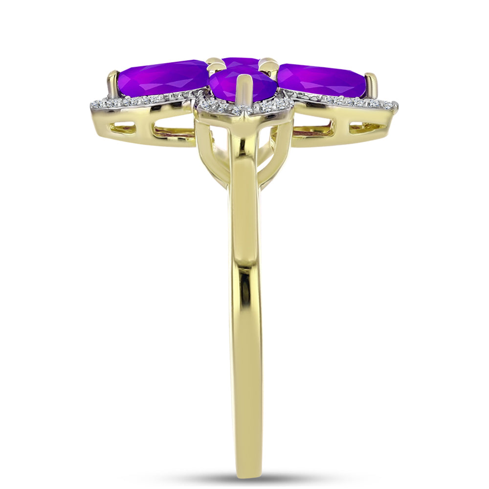 Goldplattierter Silberring mit lila Achat und weißem Topas
