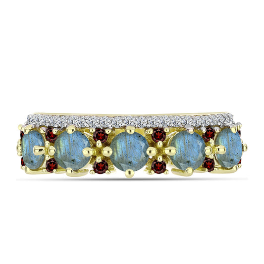 Goldplattierter Silberring mit Labradorit und Barton Granat