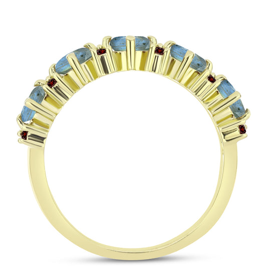 Goldplattierter Silberring mit Labradorit und Barton Granat