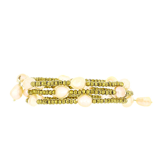 Goldplattiertes Silberarmband mit pfirsichfarbener Süßwasserperle