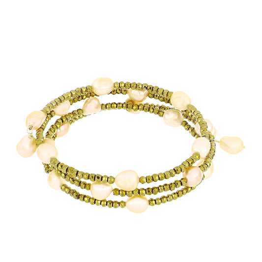 Goldplattiertes Silberarmband mit pfirsichfarbener Süßwasserperle