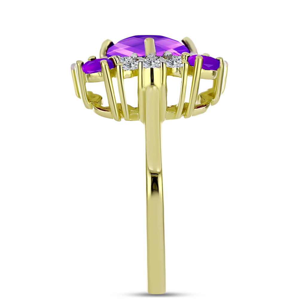 Goldplattierter Silberring mit lila Achat und weißem Topas