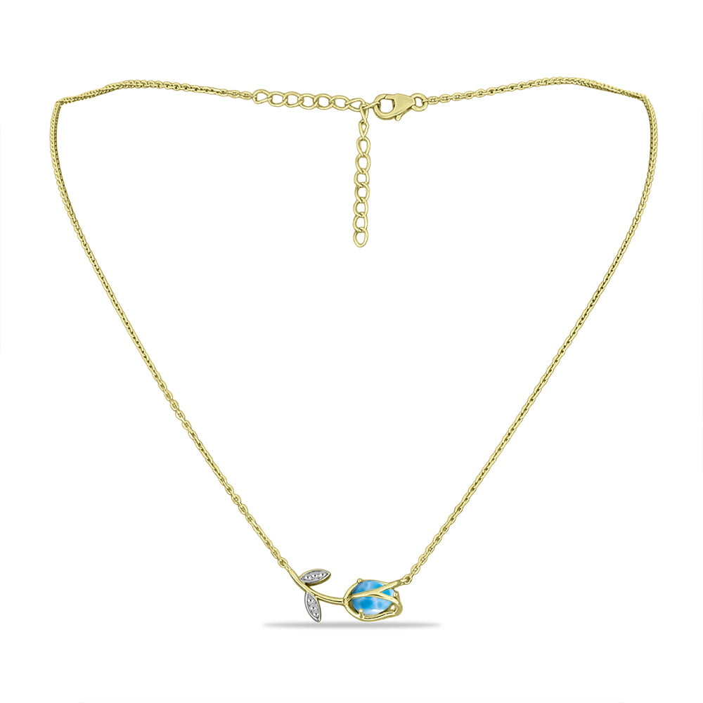 Goldplattierte Silberhalskette mit Larimar und weißem Topas