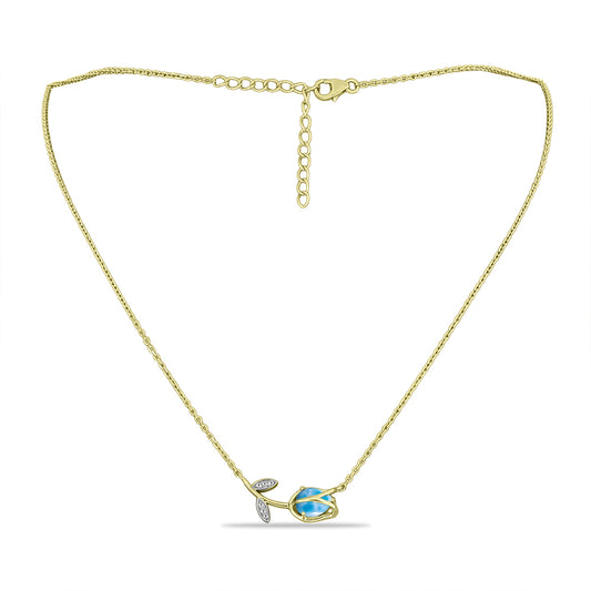 Goldplattierte Silberhalskette mit Larimar und weißem Topas