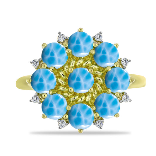 Goldplattierter Silberring mit Larimar und weißem Topas
