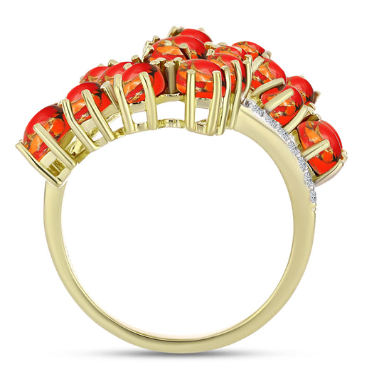 Goldplattierter Silberring mit Mohave-Türkis und Barton Granat