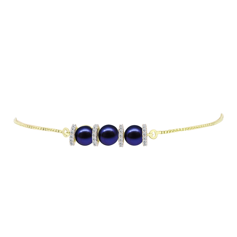 Goldplattiertes Silberarmband mit schwarzer Süßwasserperle und weißem Topas