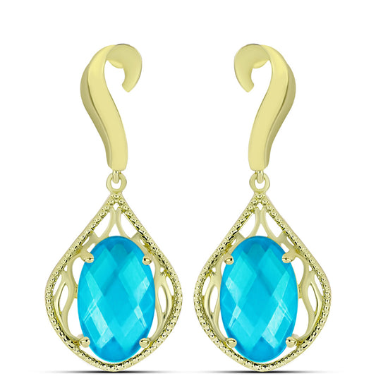 Goldplattierte Silberohrringe mit blauem Jade