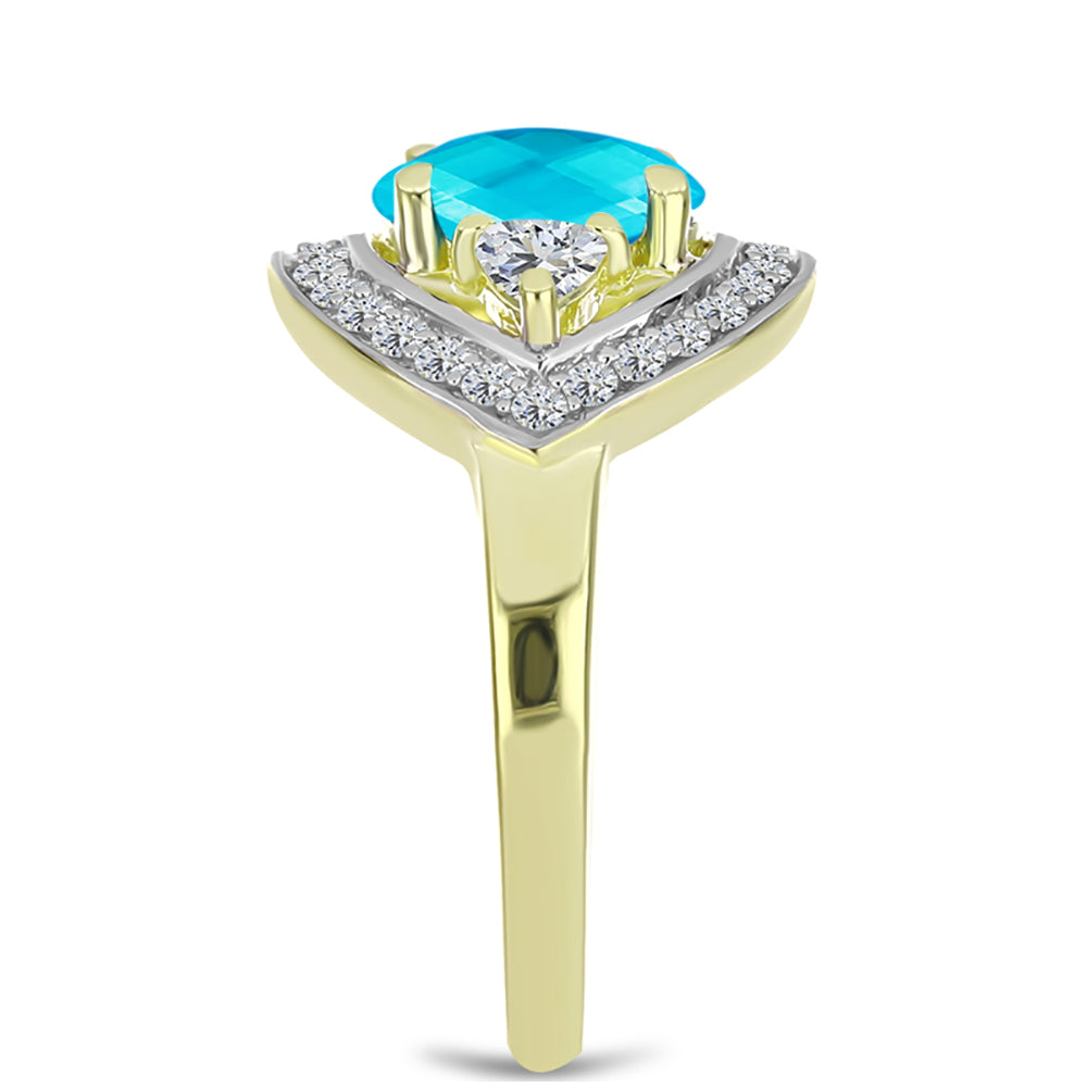 Goldplattierter Silberring mit blauem Jade und weißem Topas