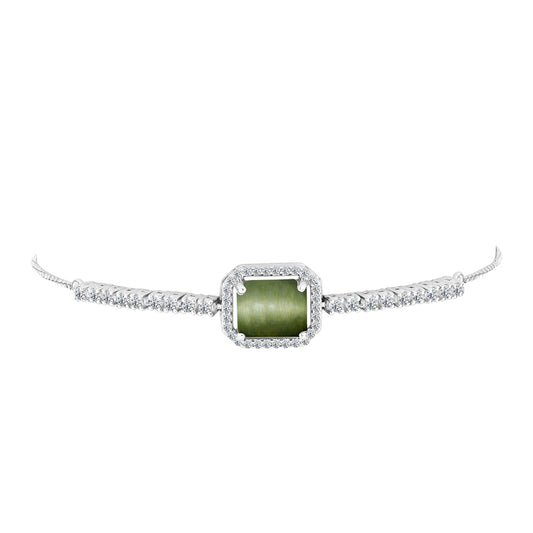 Silberarmband mit grünem Katzenauge aus Antananarivo und weißem Topas