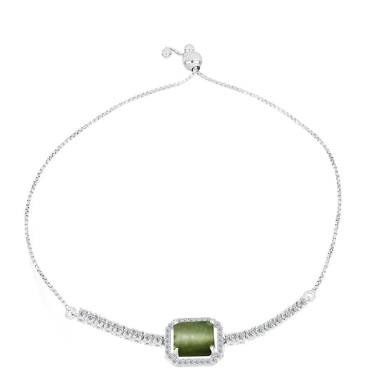 Silberarmband mit grünem Katzenauge aus Antananarivo und weißem Topas