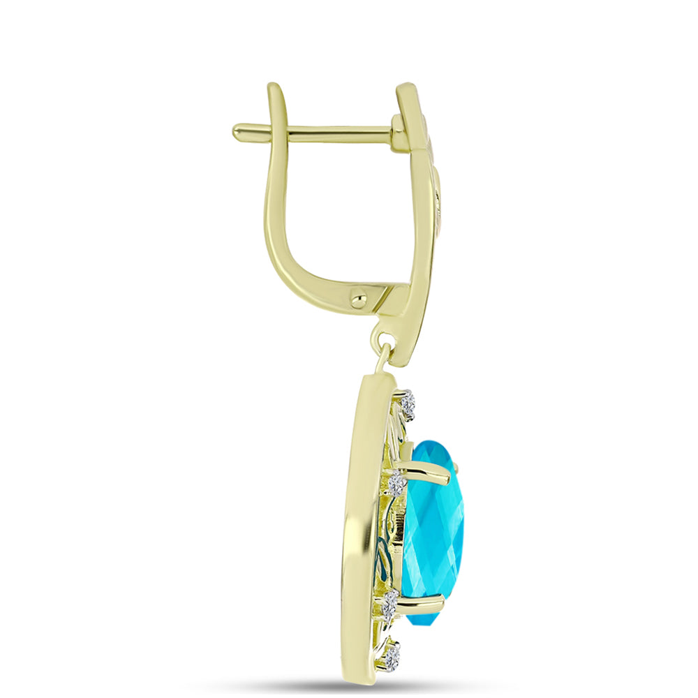 Goldplattierte Silberohrringe mit blauem Jade und weißem Topas
