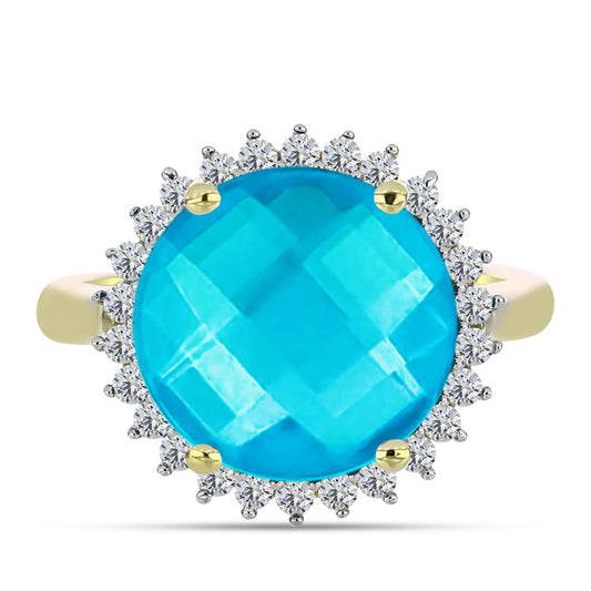 Goldplattierter Silberring mit blauem Jade und weißem Topas