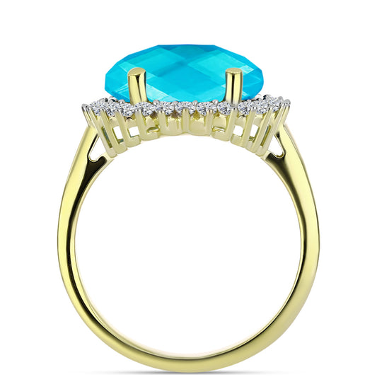 Goldplattierter Silberring mit blauem Jade und weißem Topas