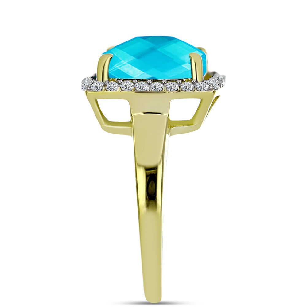 Goldplattierter Silberring mit blauem Jade und weißem Topas