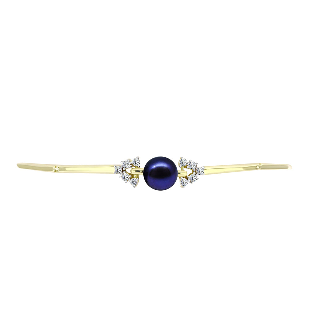 Goldplattiertes Silberarmband mit schwarzer Süßwasserperle und weißem Topas