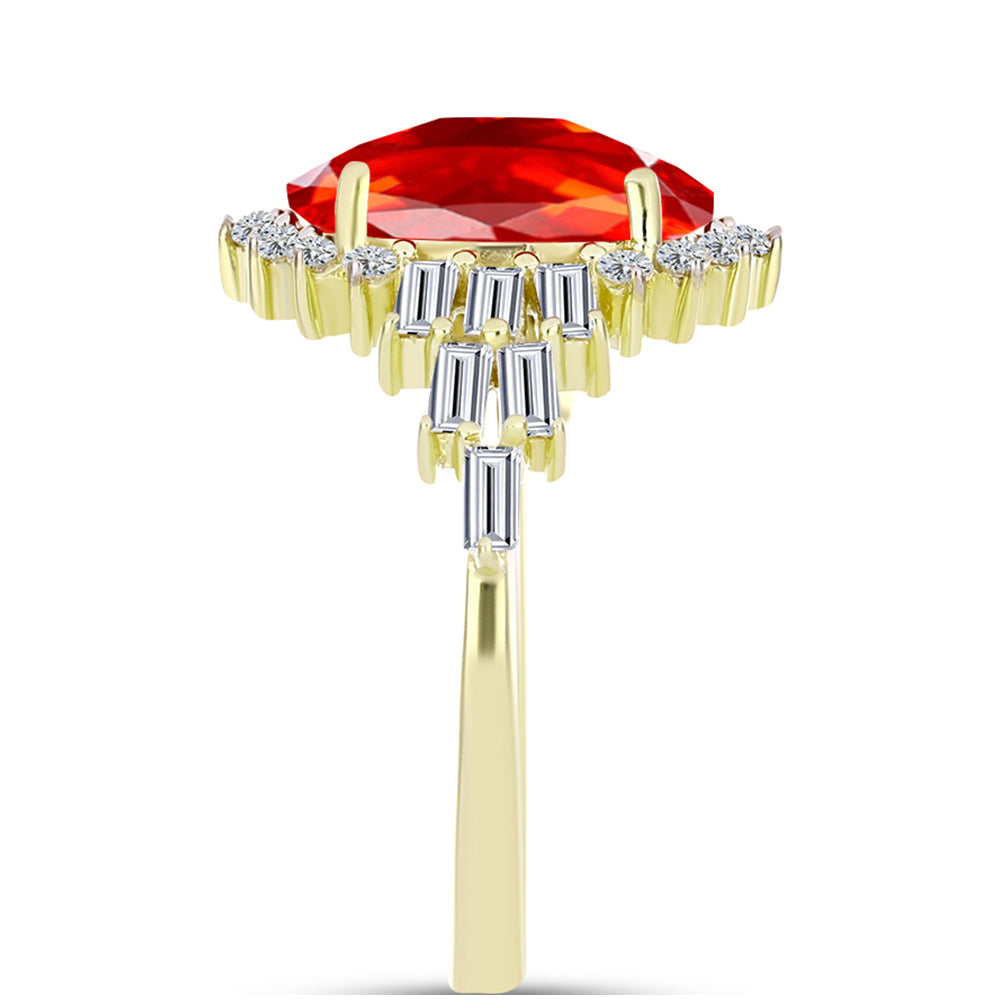Goldplattierter Silberring mit Feueropal aus Lega Dembi und weißem Zirkon