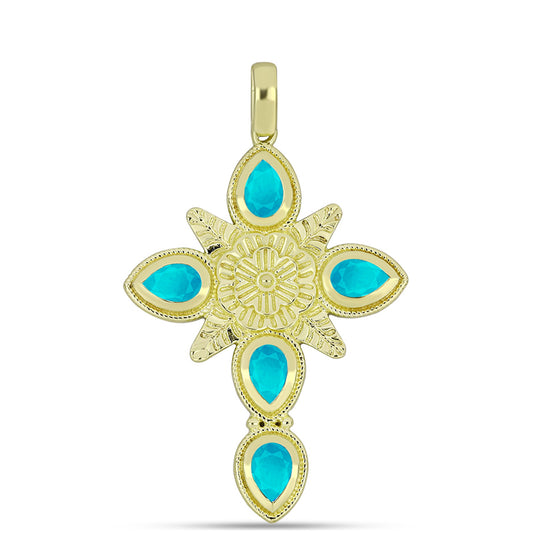 Goldplattierter Silberanhänger mit blauem Jade