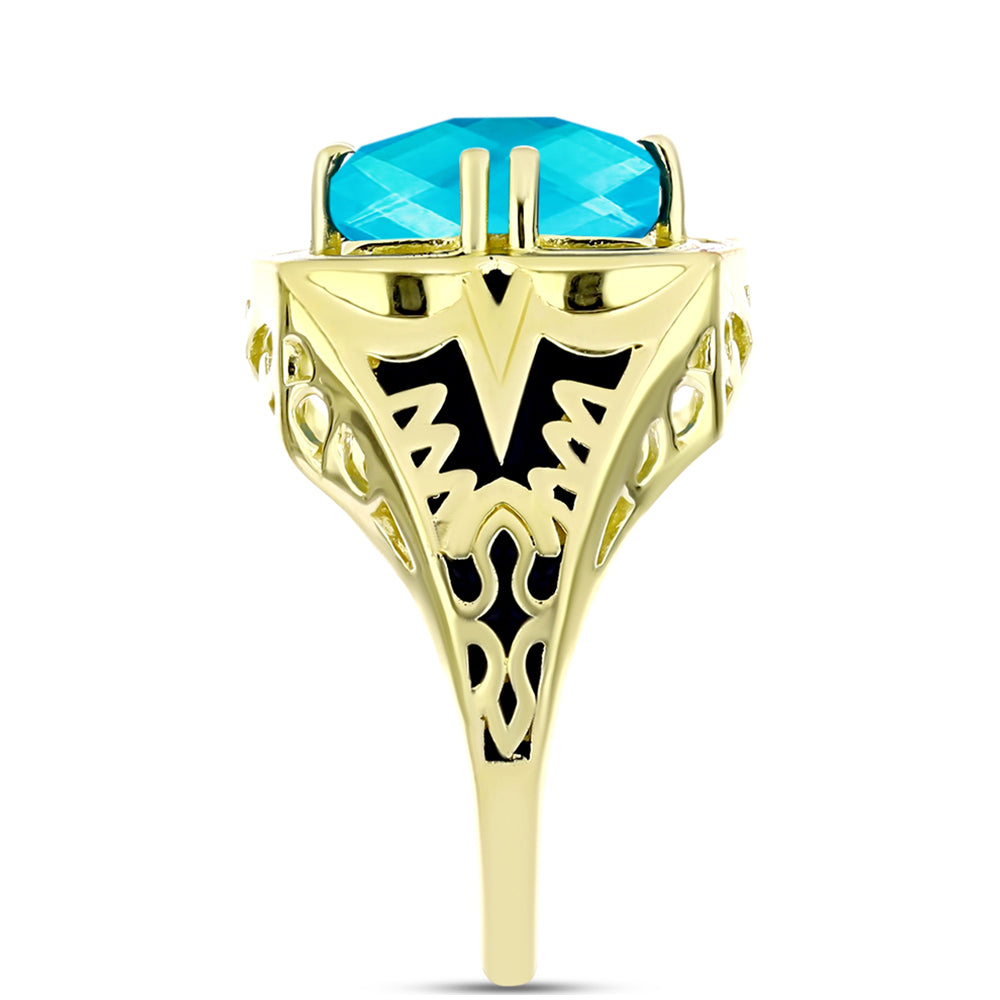 Goldplattierter Silberring mit blauem Jade