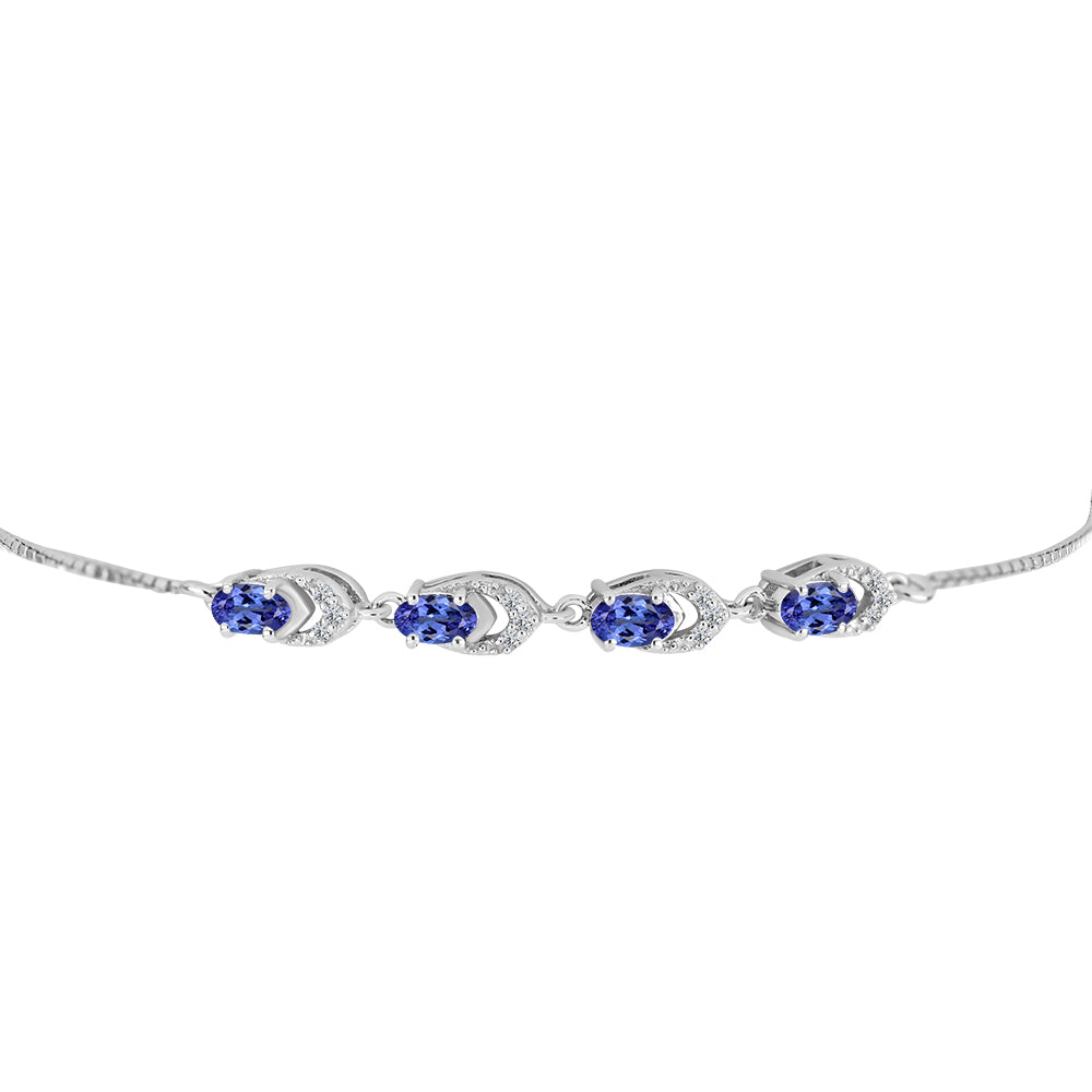 Silberarmband mit Tansanit - Klasse AAA und weißem Diamant