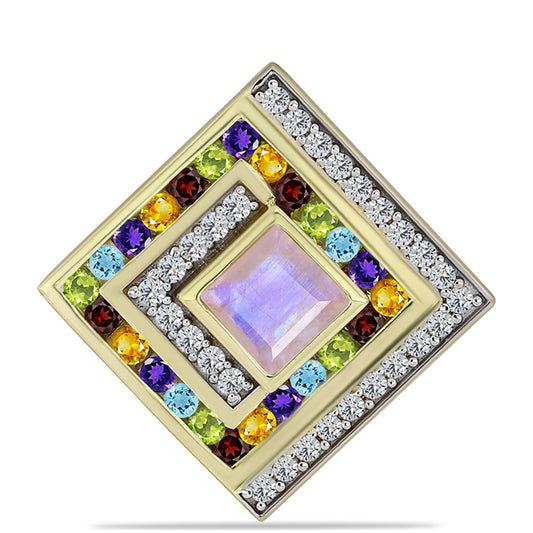 Goldplattierter Silberanhänger mit Regenbogenmondstein und marokkanischem Amethyst